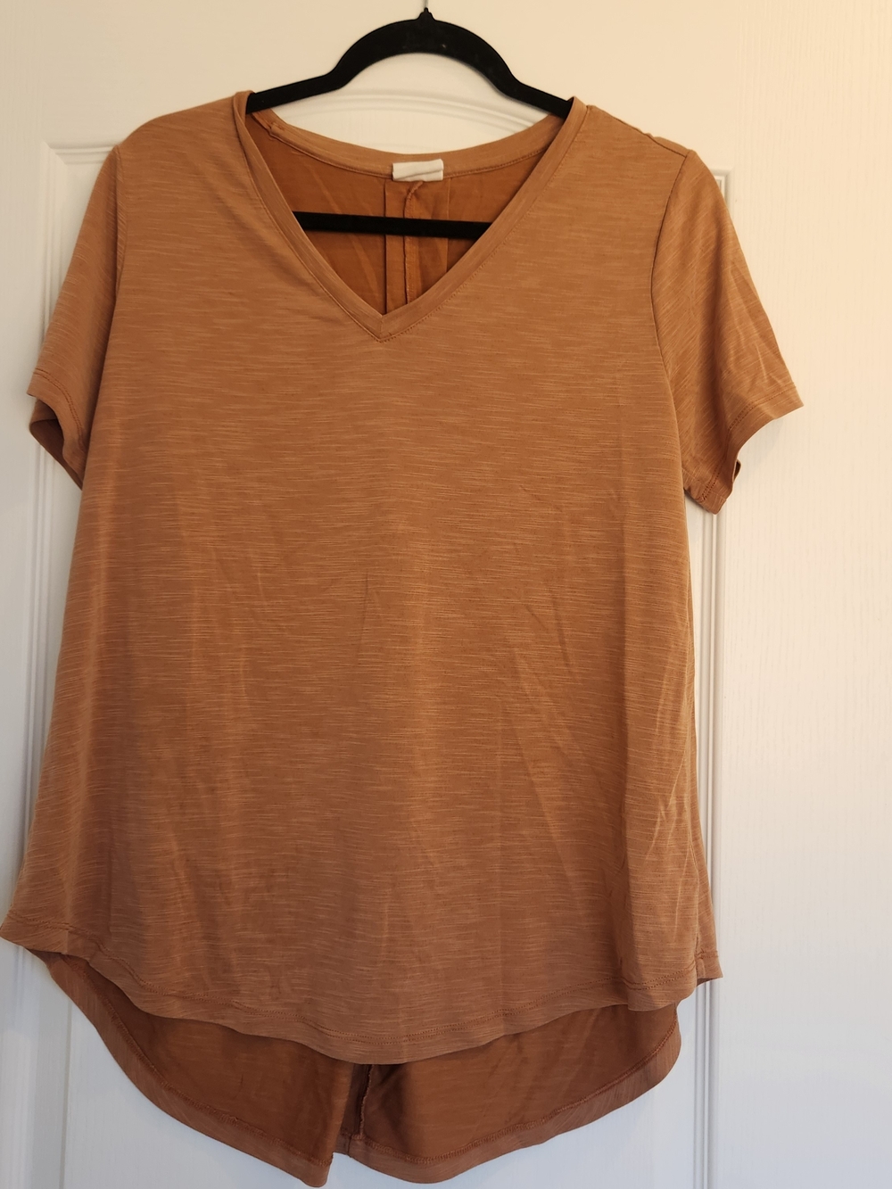 Mod Ref Short Sleeve V-Neck Top in Camel/Tan L EUC